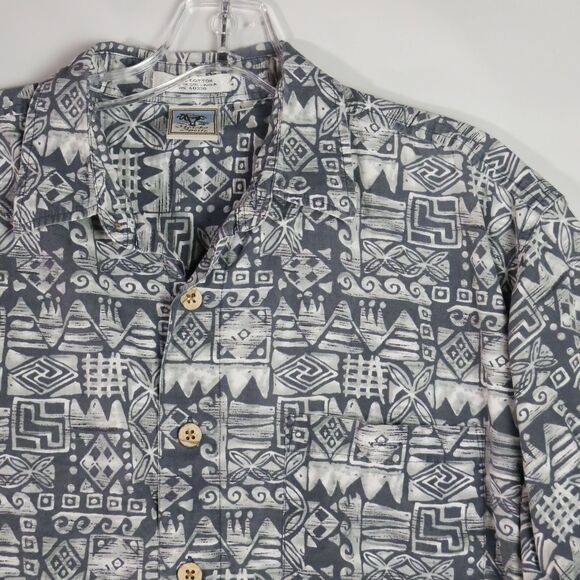 Gotcha Sport Men's Size L Hawaiian Button Down Shirt Gray Geometric Pattern - Picture 2 of 11